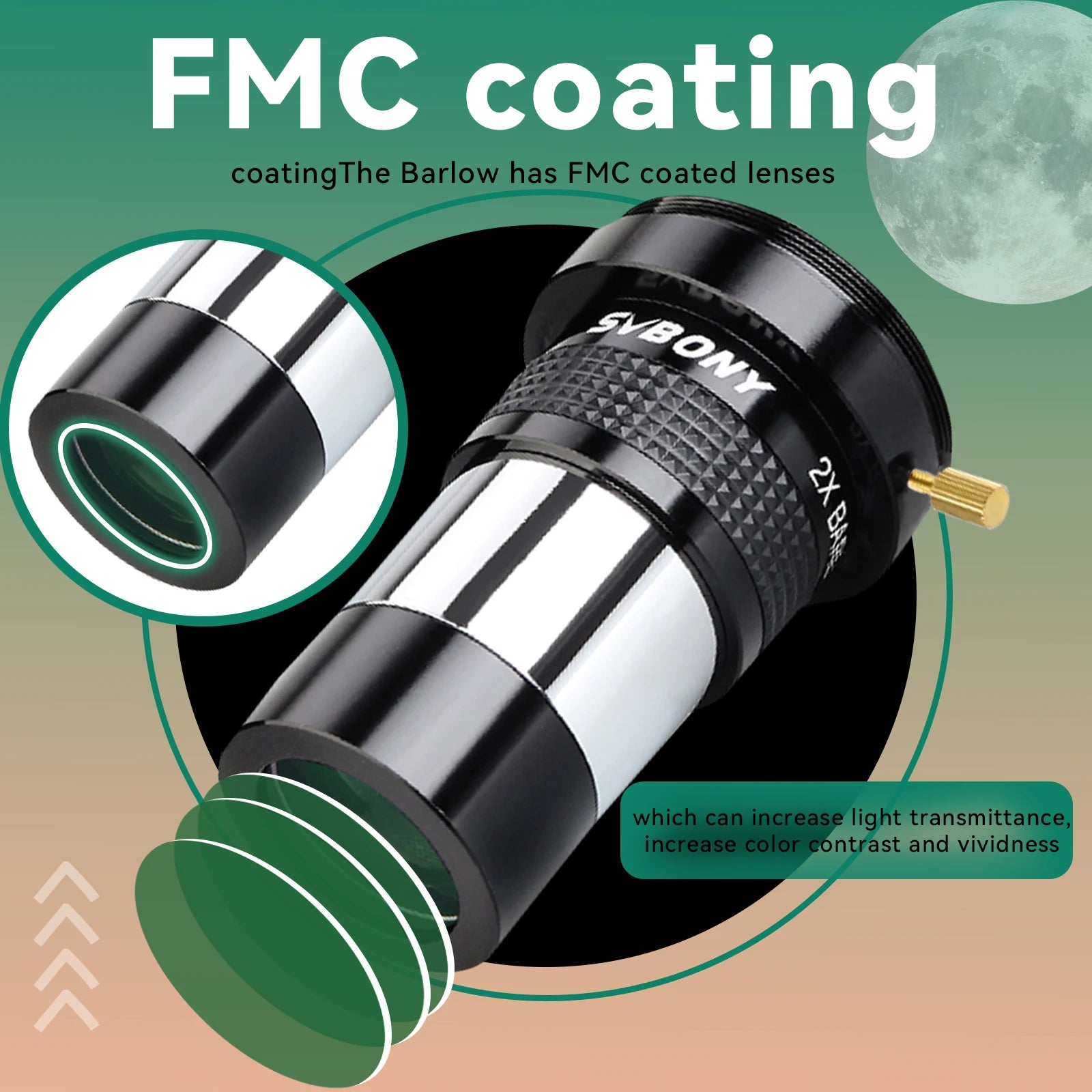 SVBONY 2x Barlow Lens – 1.25" Fully Multi-Coated Telescope Eyepiece for Clear Astronomical Viewing