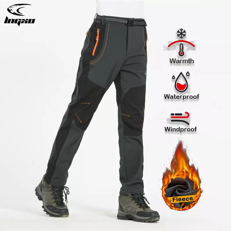 Thick Warm Fleece Hiking Pants Men Winter Waterproof Windproof Outdoor Soft Shell Rain Trousers