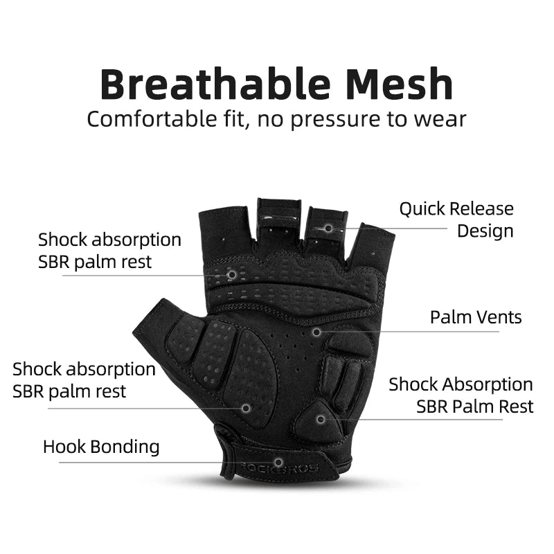 ROCKBROS Half Finger Cycling Gloves Shockproof Breathable MTB Road Bike Gloves