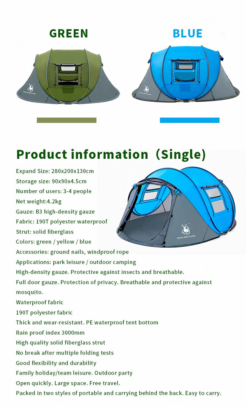 Large Throw Tent Outdoor 4-5-6 Persons Automatic Speed Open Throwing Pop Up Windproof/Waterproof