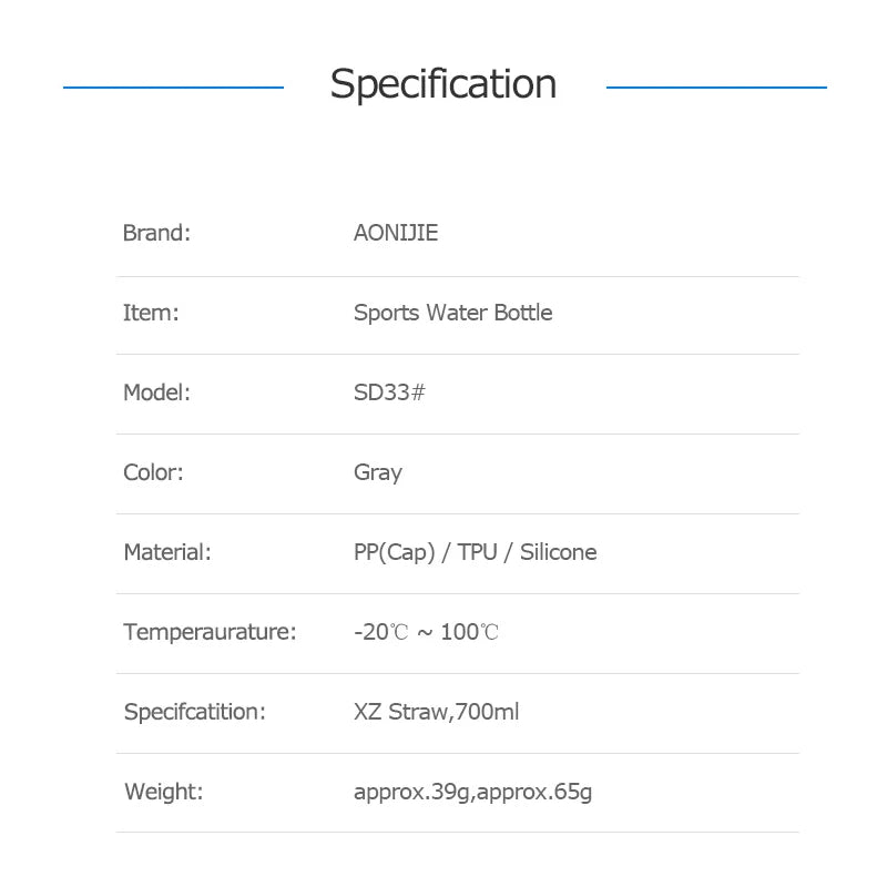 AONIJIE SD33 700ml BPA-Free Sports Water Bottle for Running Cycling Hiking and Marathon Training