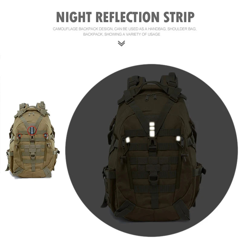 40L Tactical Hiking Backpack for Camping, Climbing & Outdoor Adventures – Reflective Molle Design