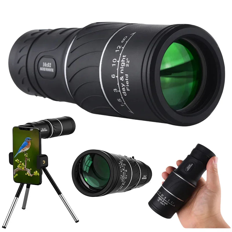 Powerful 16x52 Monocular Telescope for Outdoor Camping, Bird Watching & Night Vision