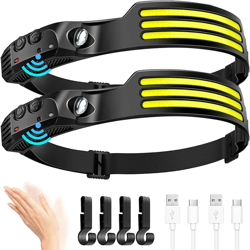 KDULIT COB LED Headlamp with Motion Sensor: USB Rechargeable Outdoor Headlight for Camping & Fishing