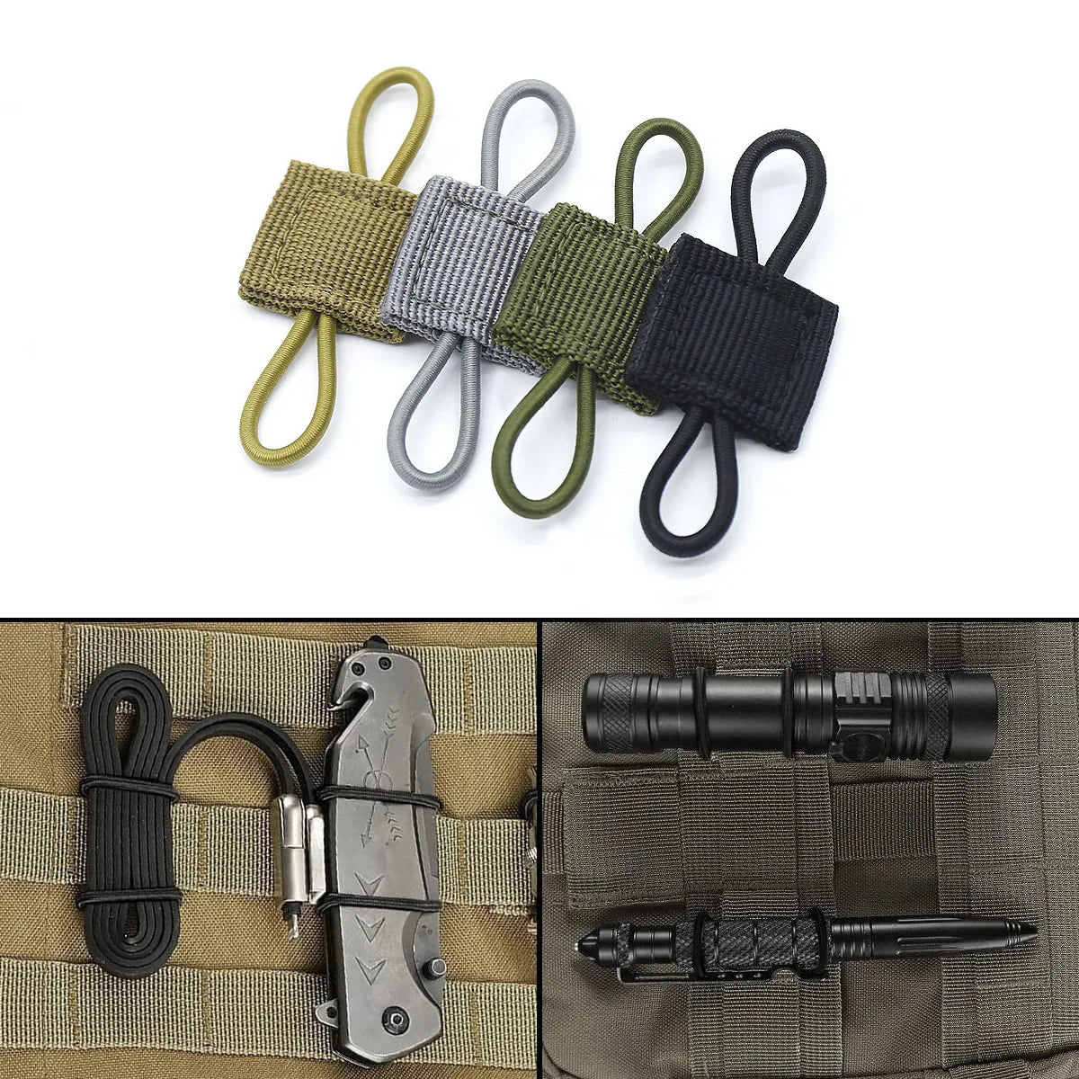4/10pcs Molle Elastic Strap Tactical Retainer for MOLLE System – Webbing Fix Buckle for Accessories