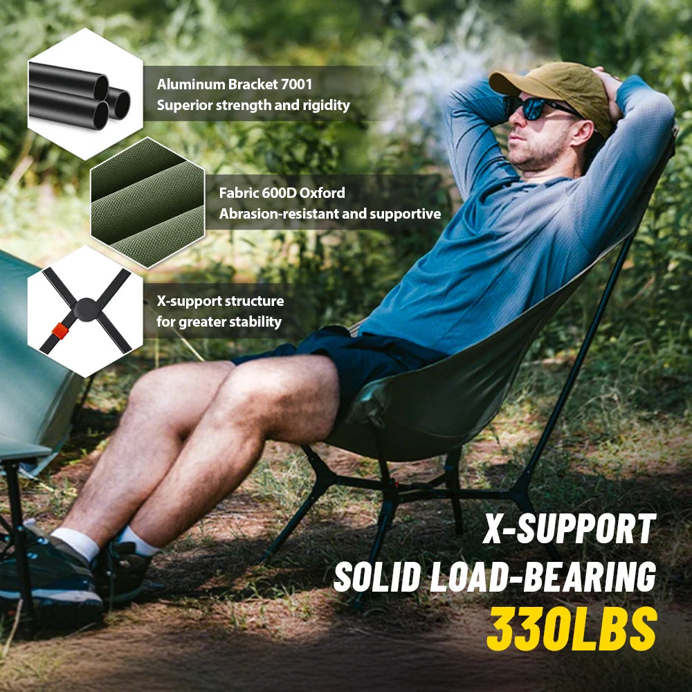YL01 High Back Ultralight Portable Folding Camping Chair Outdoor Relax Fishing Moon Seat
