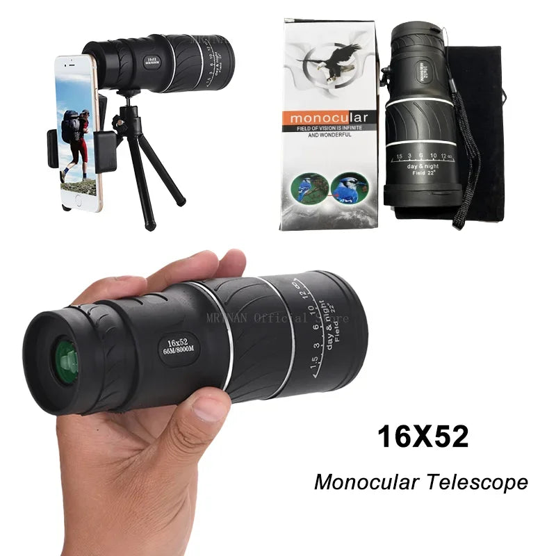 16X52 Monocular Telescope with Dual Focus, High Definition Optics for Outdoor, Camping & Hunting