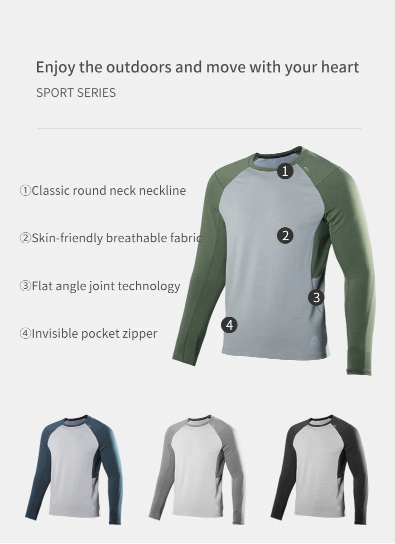 AONIJIE FM5132 Men’s Lightweight Fleece Sweater | Round Neck with Thumb Clasp & Pocket for Running
