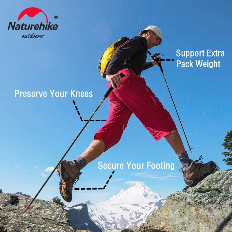 Naturehike ST08 Ultralight Foldable Carbon Trekking Poles – 4-Section Hiking Sticks