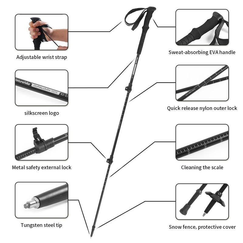 Naturehike ST03 Snow Pro Trekking Poles – Outdoor Aluminum Alloy Hiking Cane for Climbing