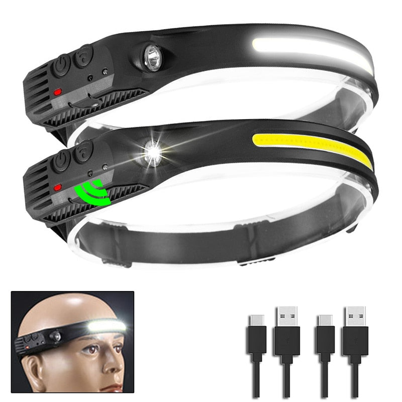 Headlamp XPG+COB LED with Built-in Battery Flashlight USB Rechargeable 6 lighting Modes Head Torch