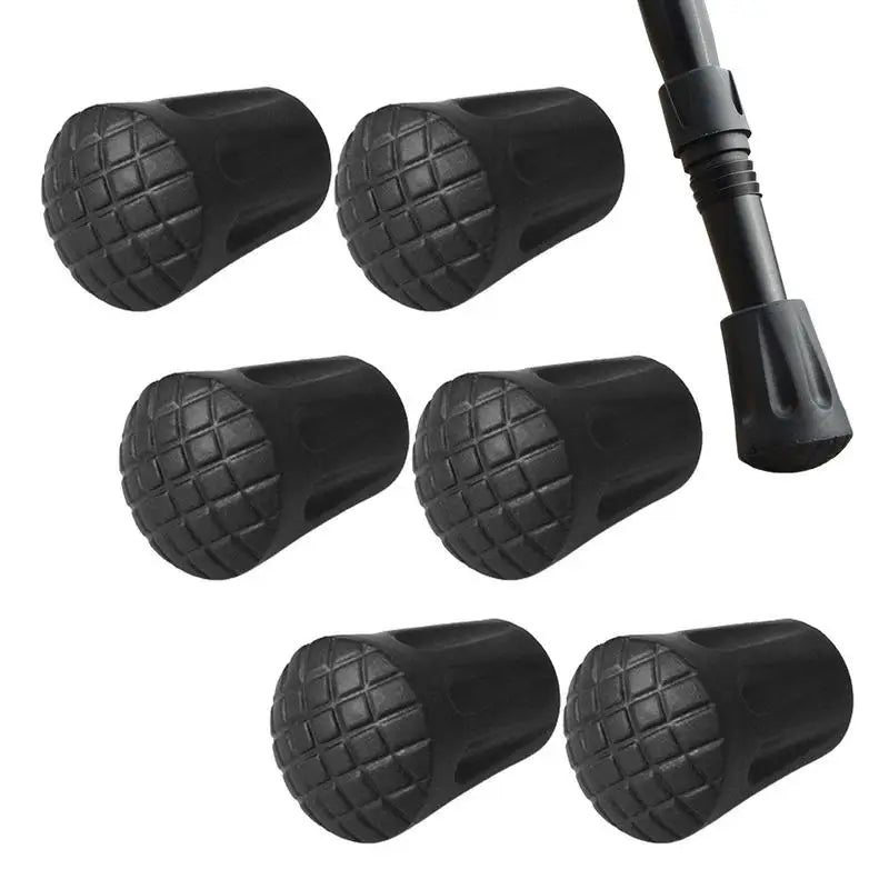 6-Pack Non-Slip Trekking Pole Tips – 11mm Rubber Hiking Stick End Protectors