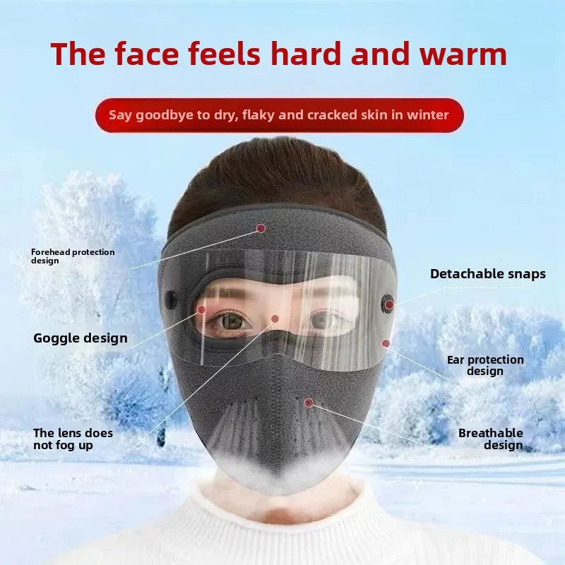 Thickened Fleece Full Face Cycling Mask with Goggles – Windproof & Dustproof Winter Riding Gear