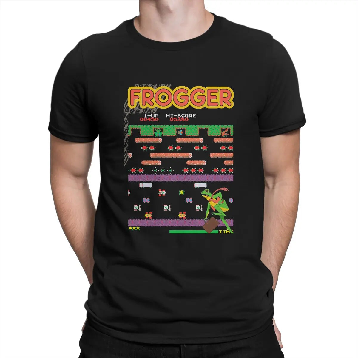 Men's Frogger Video Game Cotton T-Shirt Short Sleeve Arcade Tee Shirt Birthday Gift