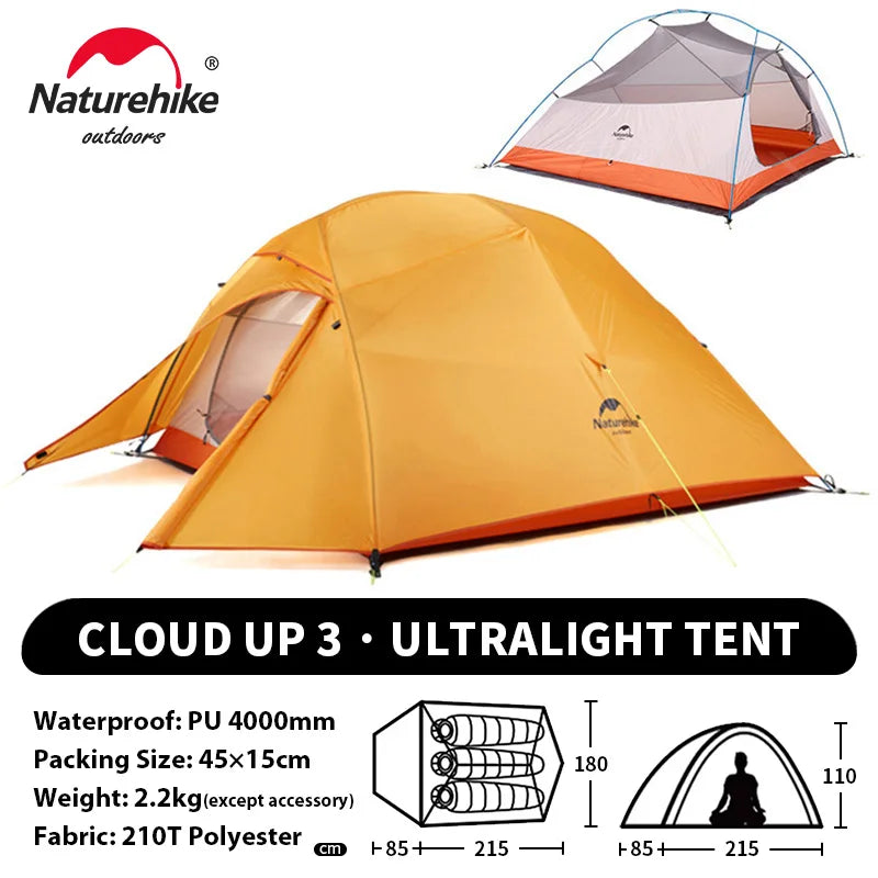 NATUREHIKE Upgraded Cloud Up 3-Person Tent – Ultralight, Waterproof, Tent for Hiking & Camping