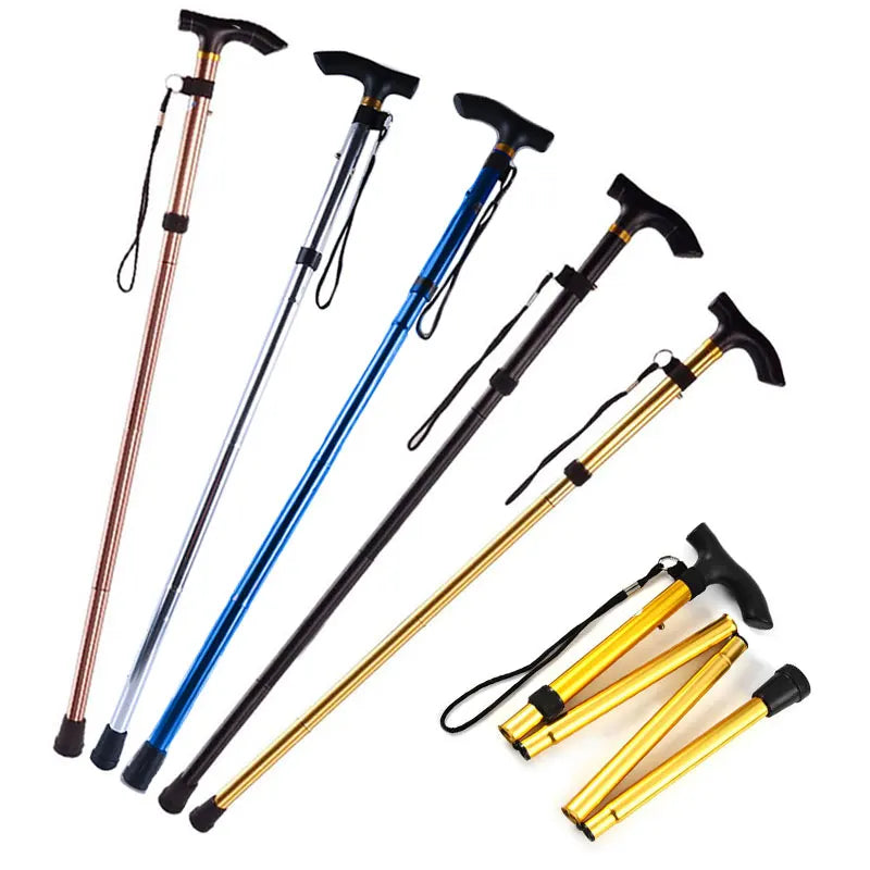 Foldable Aluminium Walking Cane – Telescopic Trekking Stick for Hiking & Elderly Support