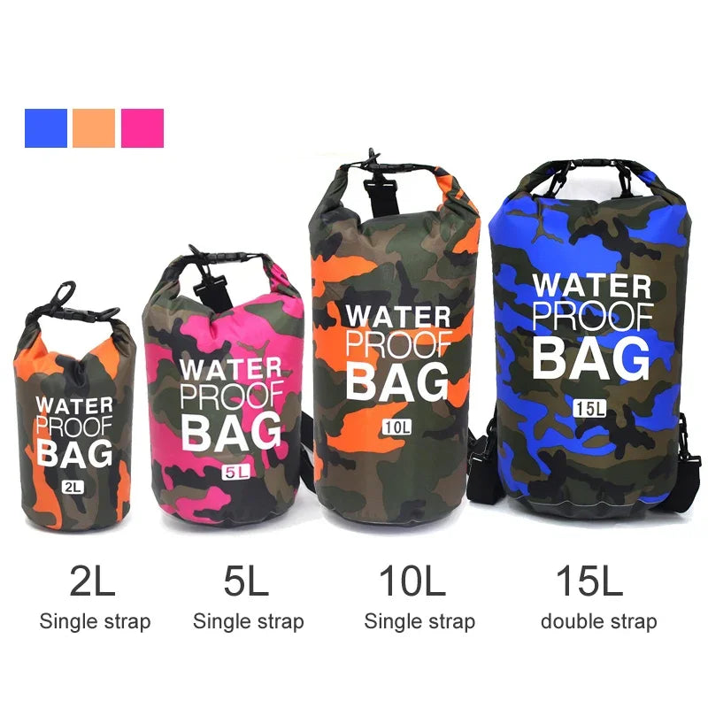 SUNFIELD Camouflage Waterproof Dry Bag Backpack 2L–30L Rafting Swimming Trekking Sack