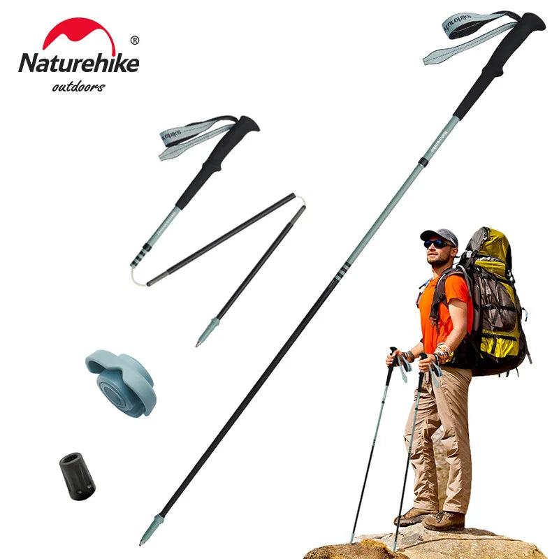 Naturehike Folding Carbon Trekking Poles 110–130cm Lightweight 4-Section Hiking Sticks