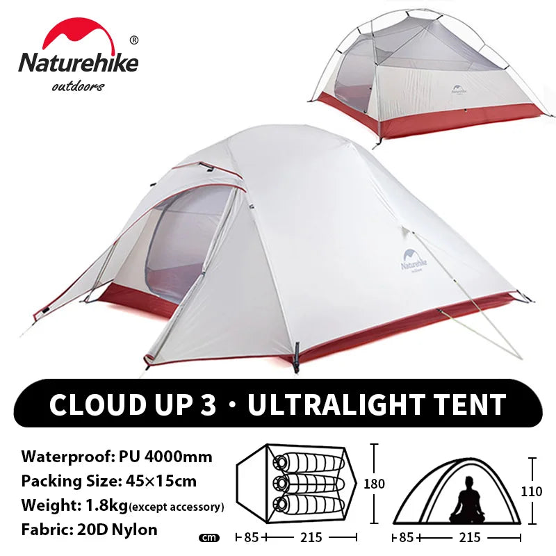 NATUREHIKE Upgraded Cloud Up 3-Person Tent – Ultralight, Waterproof, Tent for Hiking & Camping