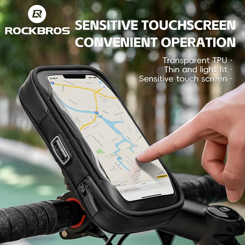 ROCKBROS 270° Rotatable Waterproof Phone Bag Stand | Handlebar Mount for Scooter & Bicycle