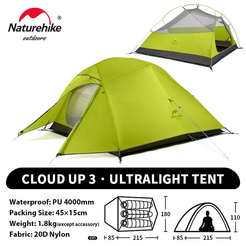 NATUREHIKE Upgraded Cloud Up 3-Person Tent – Ultralight, Waterproof, Tent for Hiking & Camping