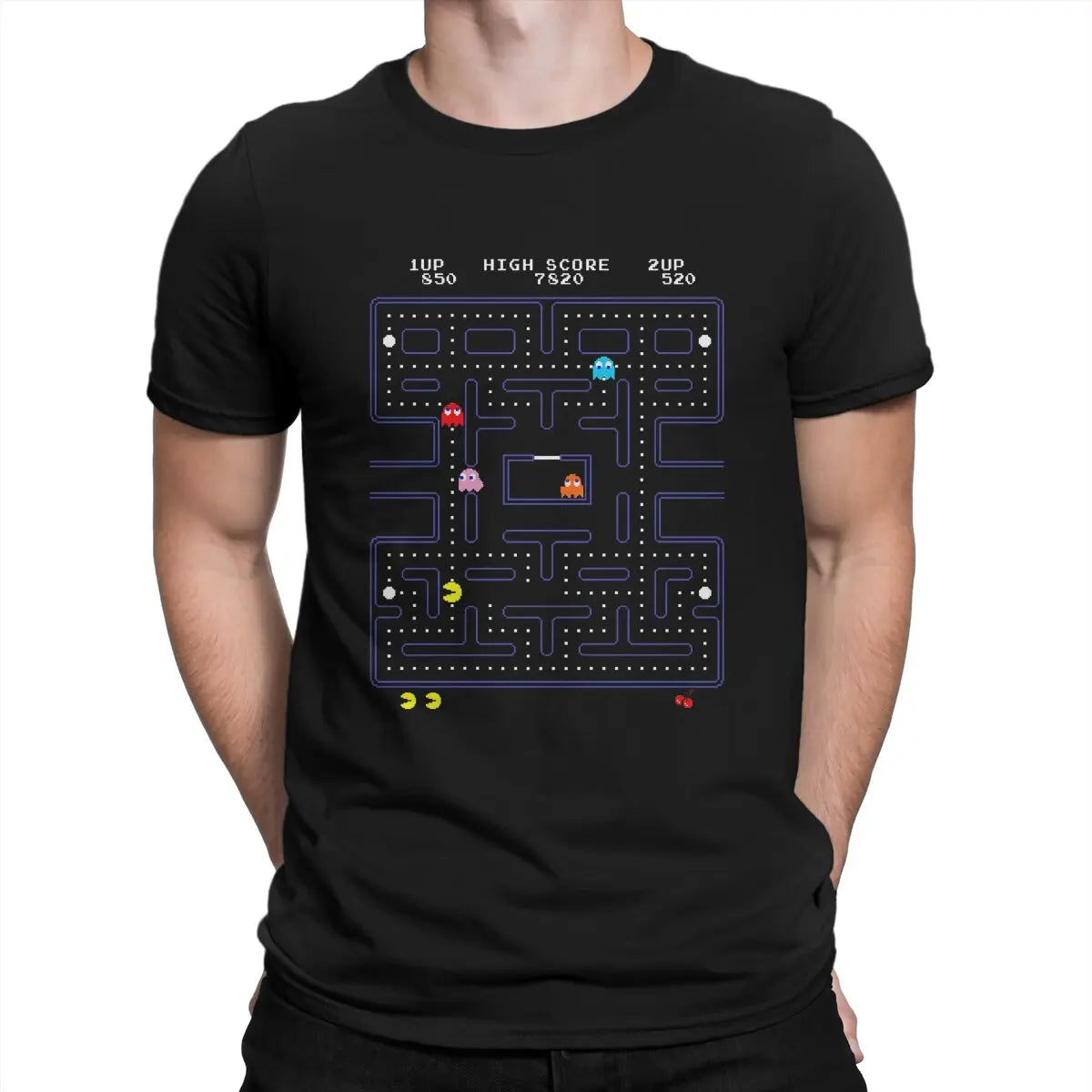 Retro Arcade T-Shirts for Men Vintage Cotton Crew Neck Game Tee Short Sleeve Printed