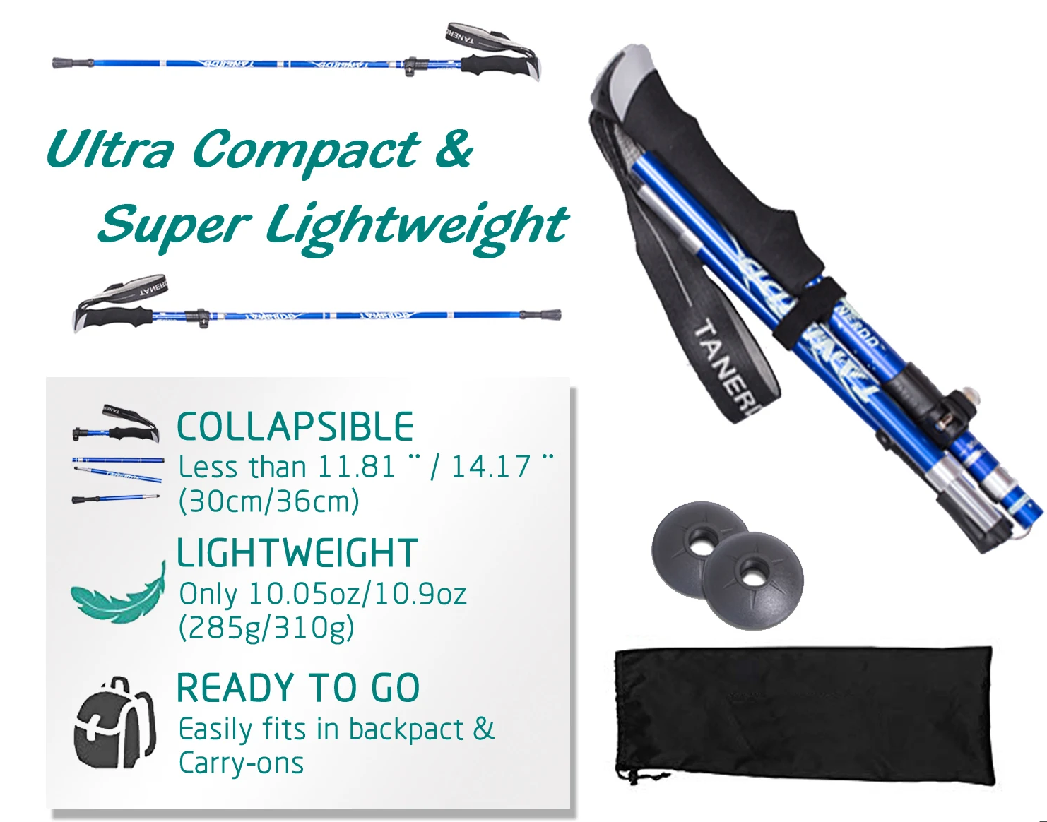 SPORTSHUB EVA Handle Folding Hiking Pole – 4-Section Telescopic Alpenstock (1PC)