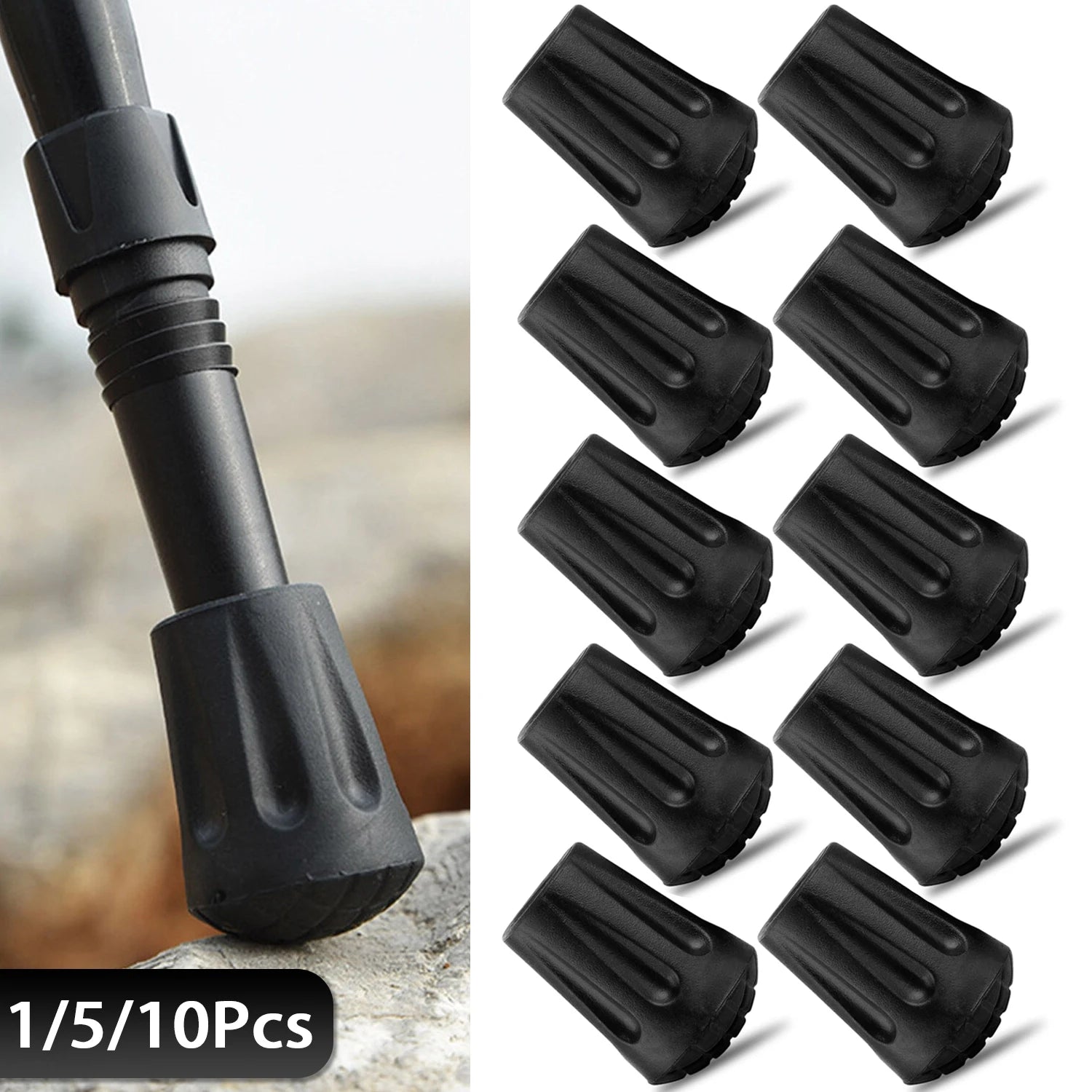 1–10Pc Anti-Slip Rubber Tips for Trekking Poles – Durable Hiking Stick End Protectors