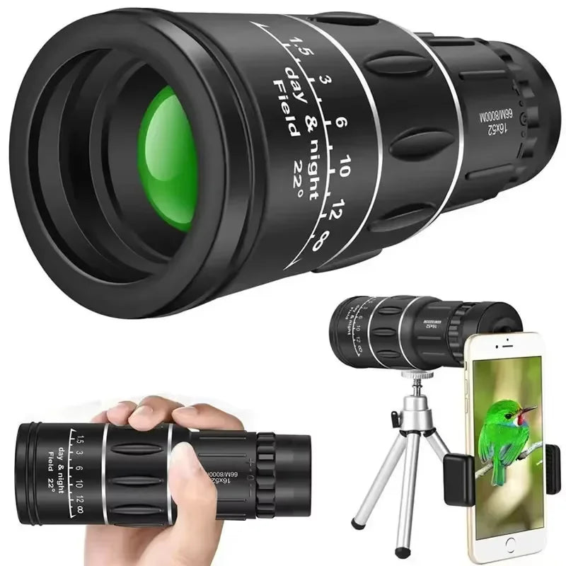 16x52 Monocular Telescope - Portable Long Range HD for Birdwatching, Hiking & Photography