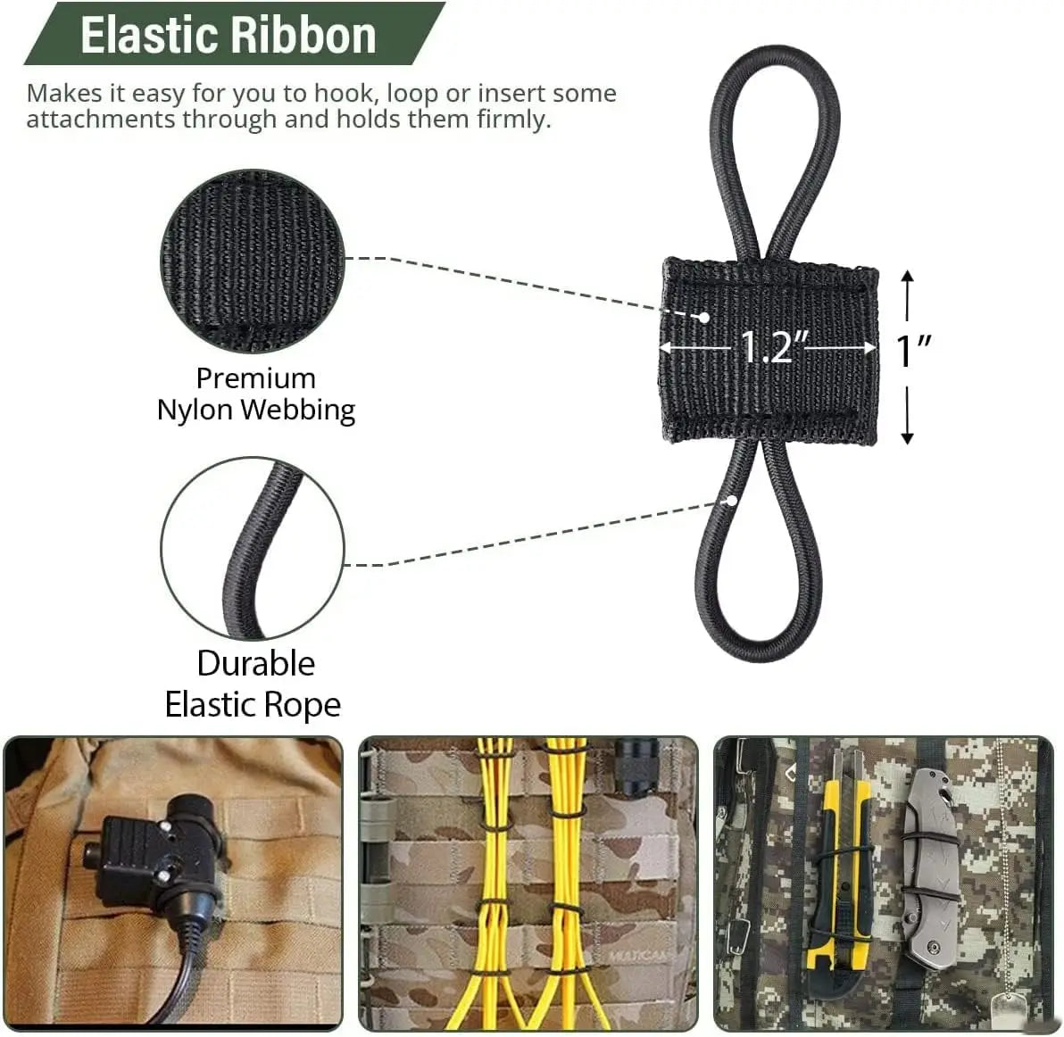 4/10pcs Molle Elastic Strap Tactical Retainer for MOLLE System – Webbing Fix Buckle for Accessories