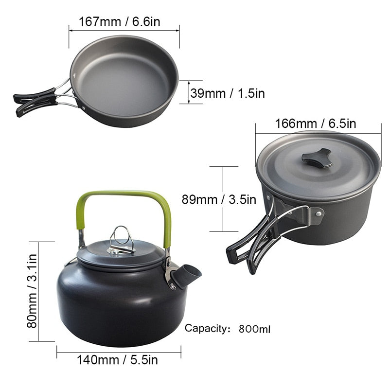 1 Set Outdoor Pots Pans Camping Cookware Picnic Cooking Set Non-stick Tableware With Foldable Spoon