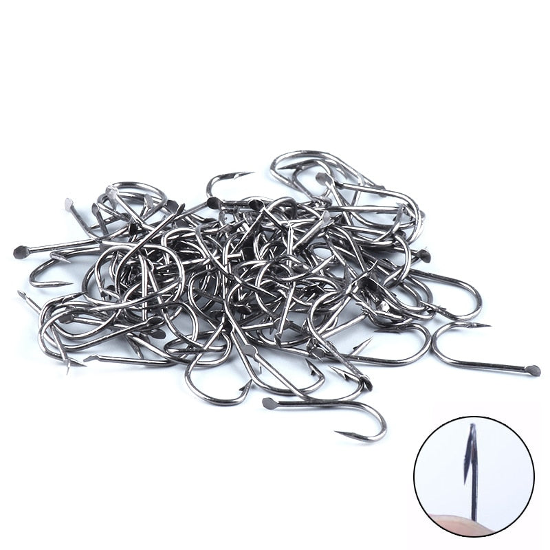 100PCS/lot Izu Crooked Barbed Flat Fishhook High carbon steel Black carp fishing hooks set 1-13# Accessories tool tackle