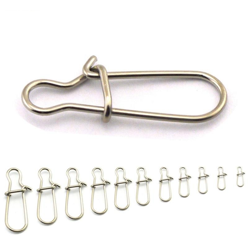 100pcs/Lot Stainless Steel Hook Lock Snap Swivel Solid Rings Safety Snaps Fishing Hooks Connector Fishing Tackle Tool