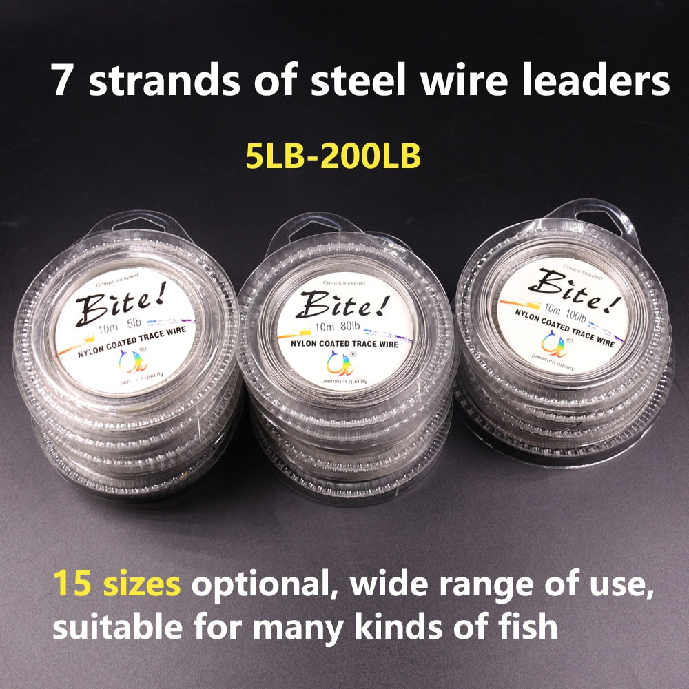 10M 7 Strands 5LB-200LB Nylon Coated Trace Wire Braided Steel Wire Leader Coating Jigging Fish