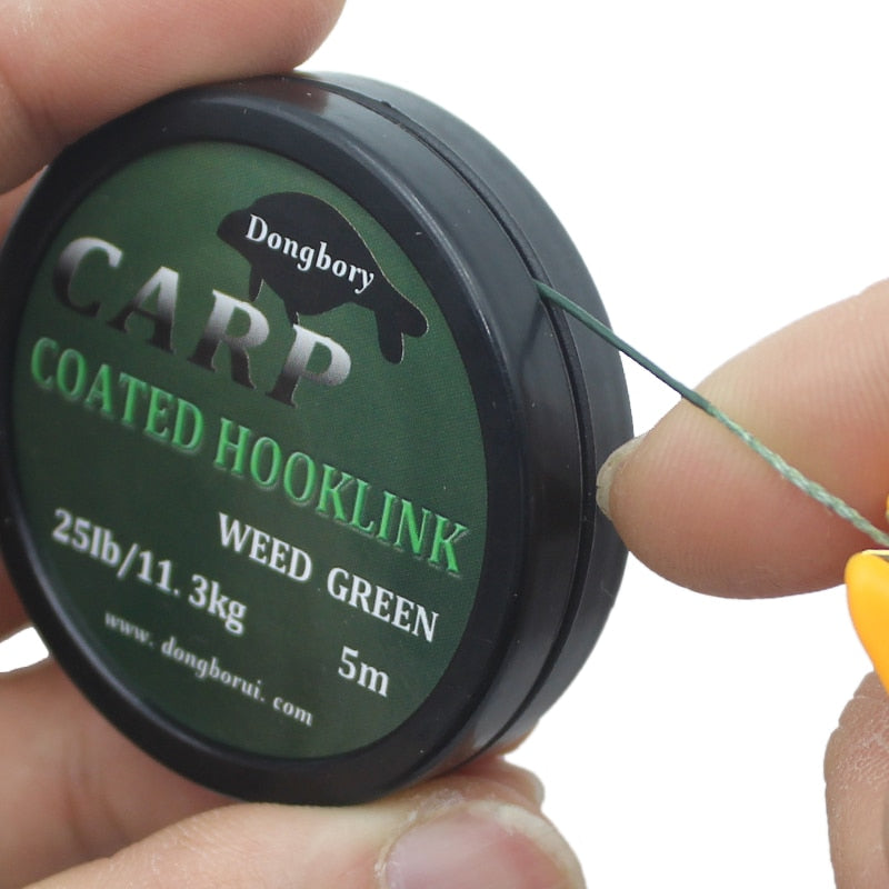 1PCS 5m Carp Fishing Line Hook Link Carp Coated Hooklink Braid Line for Hair Rig 15IB 25IB 35IB Carp