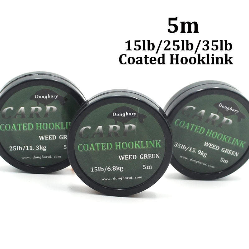1PCS 5m Carp Fishing Line Hook Link Carp Coated Hooklink Braid Line for Hair Rig 15IB 25IB 35IB Carp