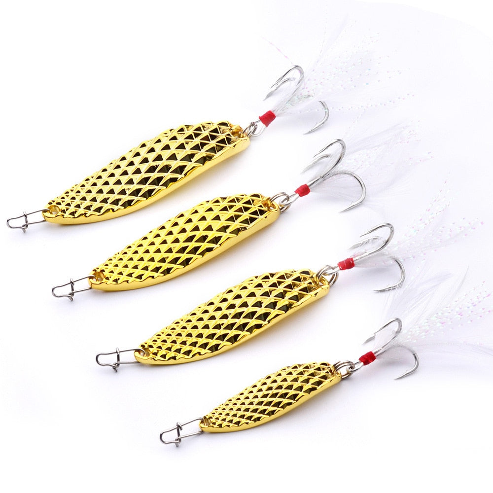 1Pcs Metal Spinner Spoon Fishing Lure 7g 10g 15g Gold Silver Rotating Hard Baits For Trout Pike Peche Feather Treble Hook Tackle