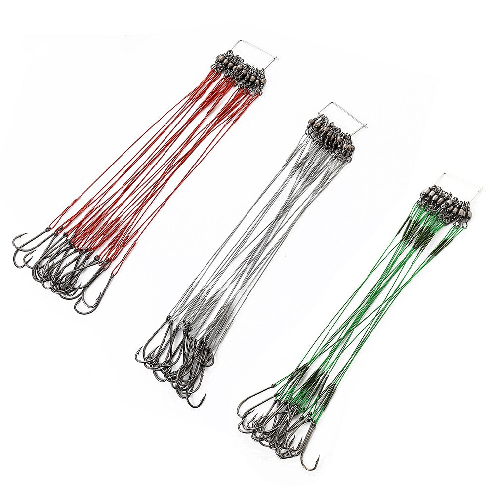 20pcs 12-25cm Anti Bite Steel Wire Leader Leashes For Fishing 20-80LB With Baitholder Hook Swivel