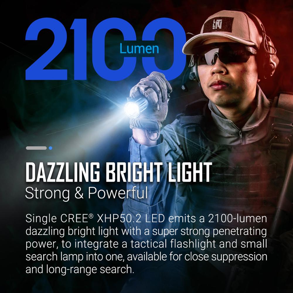 2100 Lumens LED Tactical Flashlight 21700 Battery Bright Rechargeable Waterproof