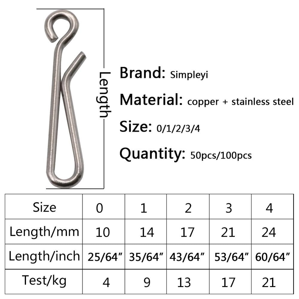 50-100pcs/box Stainless Steel Hook Fast Clip Lock Snap Swivel Solid Rings 0#-4# Safety Snaps Fishing Hook Connector Hook Tool