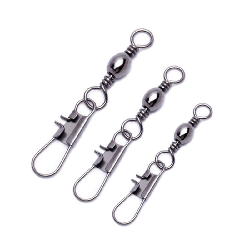 50pcs Swivels Interlock Snap Fishing Lure Tackles Gear Accessories Connector Copper Swivels Pin Bearing Rolling Solid Fish Tool