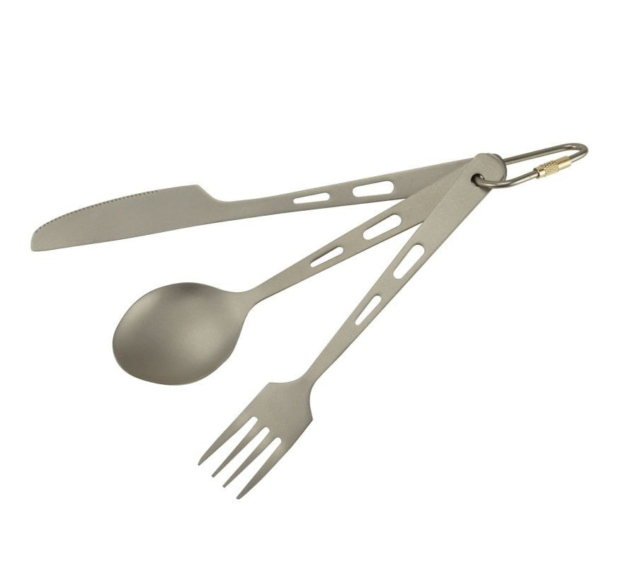 Portable 3 pcs Titanium Cutlery Knife Fork Spoon Camping Picnic Tableware Lightweight Cookware Kit