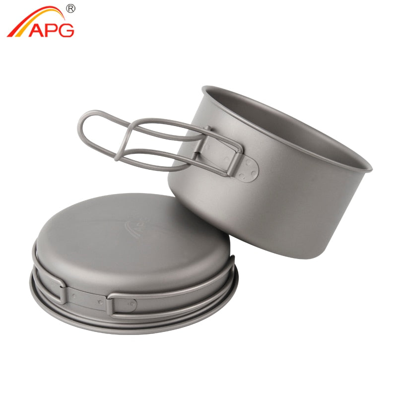 Ultralight Titanium Pan Outdoor Camping Titanium Bowl Set Folding Handle Cookware