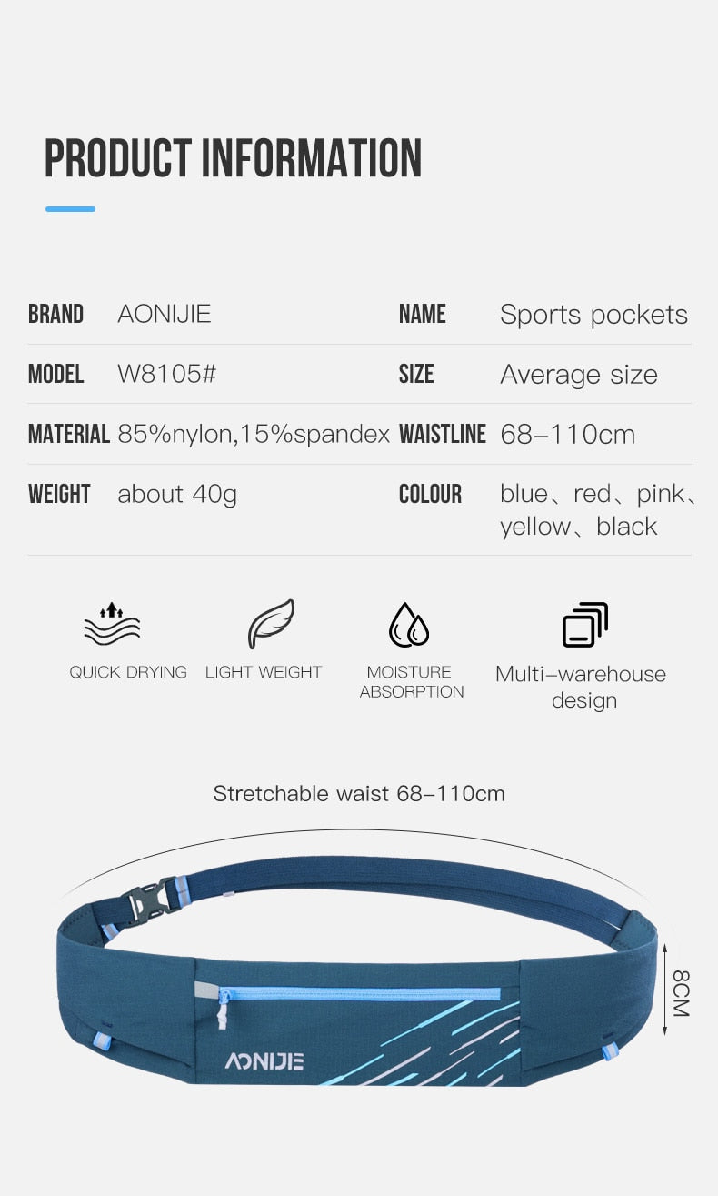 Lightweight Comfortable Running Waist Bag Belt Hydration Fanny Pack Sports Pockets