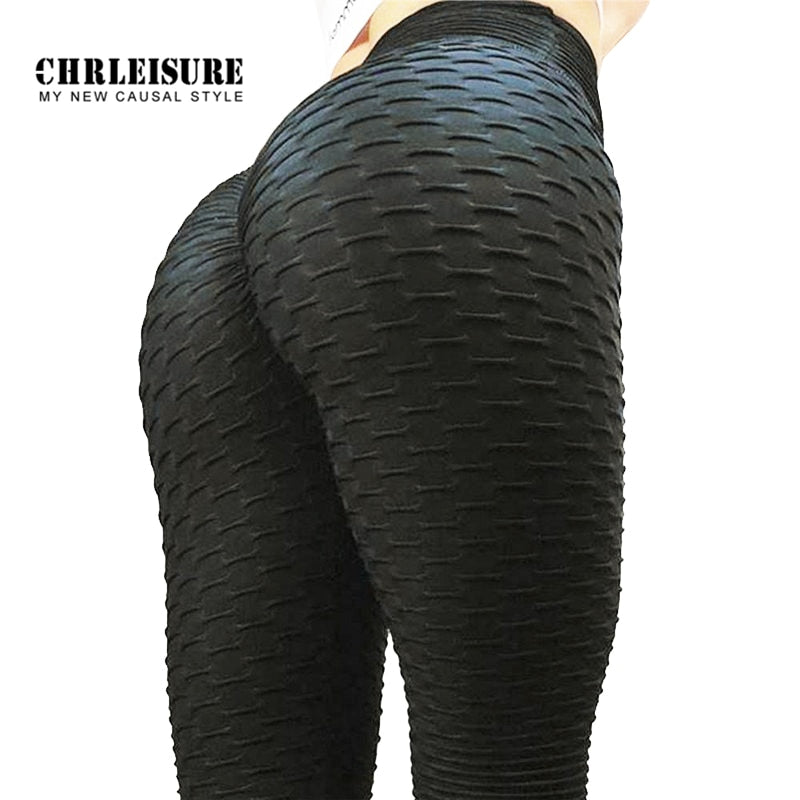CHRLEISURE Black Leggings Women Polyester Ankle-Length Standard Fold Pants Elasticity Keep Slim Push
