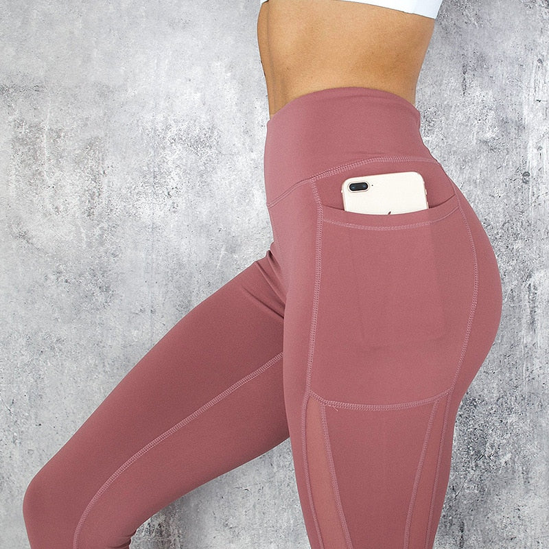 CHRLEISURE High Waist Pocket Leggings Solid Color Workout leggings Women Clothes Side Lace