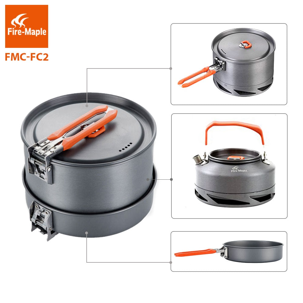 Fire Maple Camping Utensils Dishes Cookware Set Picnic Hiking Heat Exchanger Pot Kettle FMC-FC2