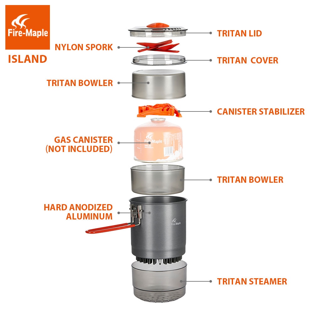 Island Steamer Kit Outdoor Cooking Set Windproof Heat Exchanger Camping Cookware Dishes