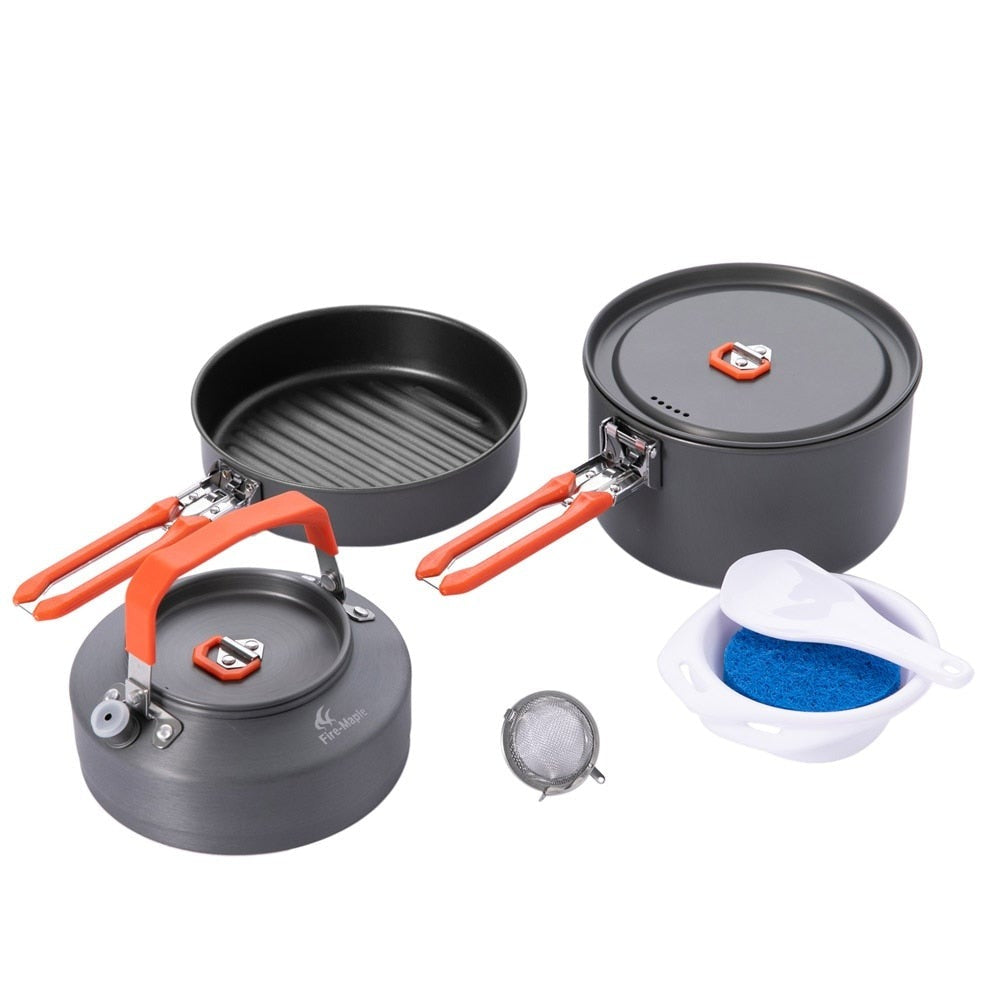 Pot Pan Set Outdoor Cookware Backpacking Cooking Foldable Handle Aluminum Alloy Feast 2 FMC-F2
