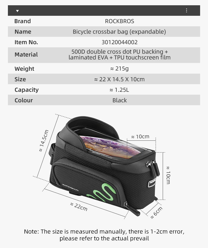 Bicycle Frame Bag Cycling Touch Screen Cycling Bag Top Front Tube